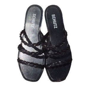 Schutz Diana Glitter Trio-Strap Jelly Slide Sandals